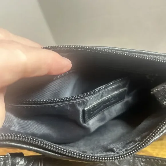 Charter Club Faux Leather Black Embossed Small Shoulder Bag 7.5x5in Chic - Picture 10 of 13